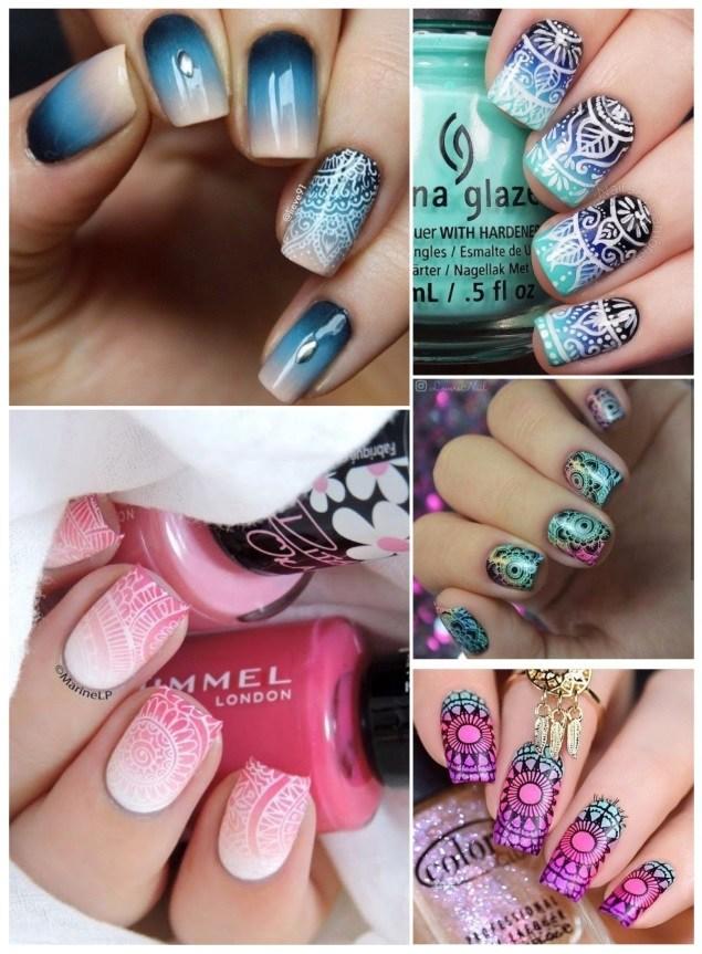 uñas decoradas con mandalas degrade