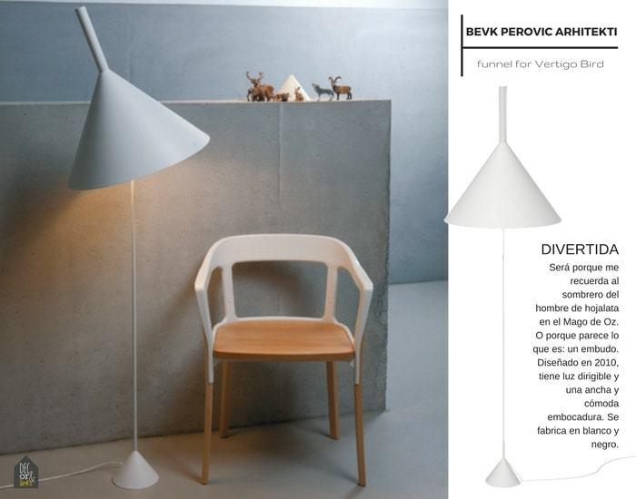 Un embudo como lámpara de lectura divertida, Funnel para Vertigo Bird