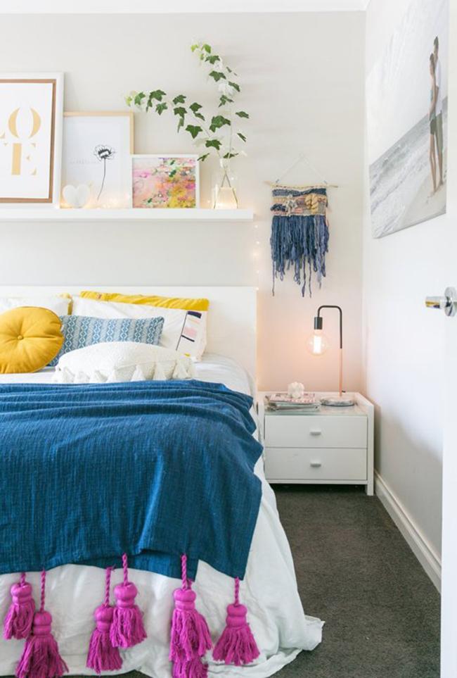 dormitorio en amarillo y azul