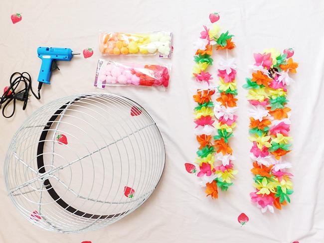 materiales para lámpara de flores DIY