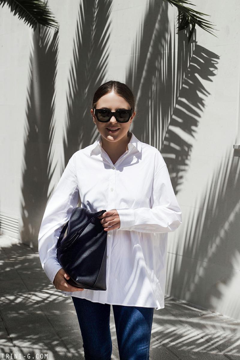 Trini | The Row shirt Manolo Blahnik slides