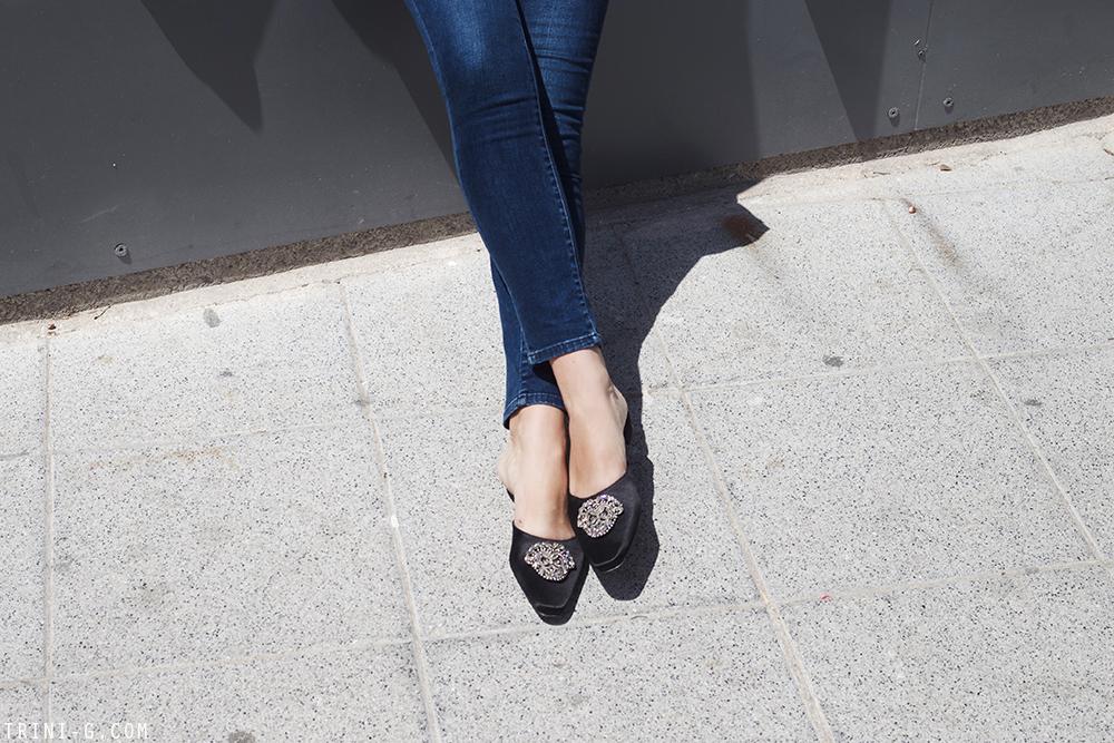 Trini | The Row shirt Manolo Blahnik slides