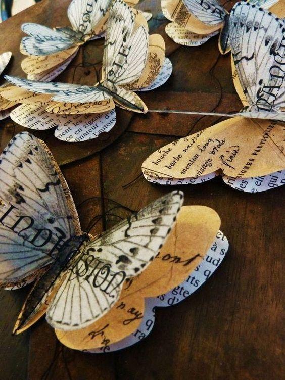 Recycled Vintage Book Pages Butterflies More: 