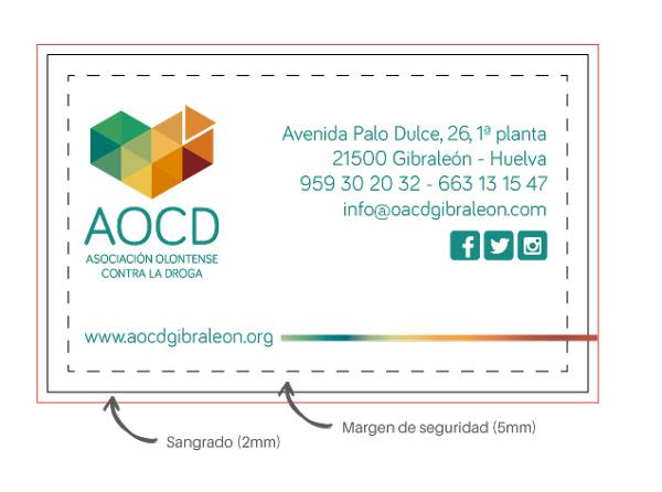 tarjetas de presentación espaciado margen sangria