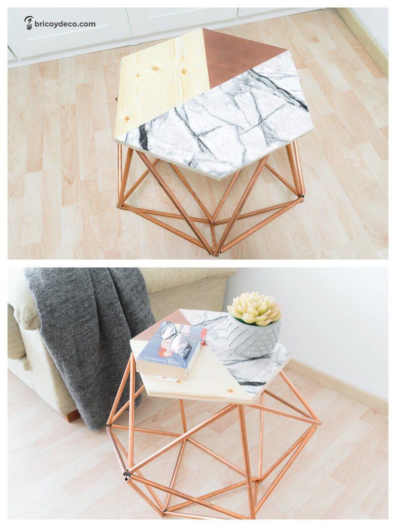 muebles DIY para terraza: mesa con tubos de cobre