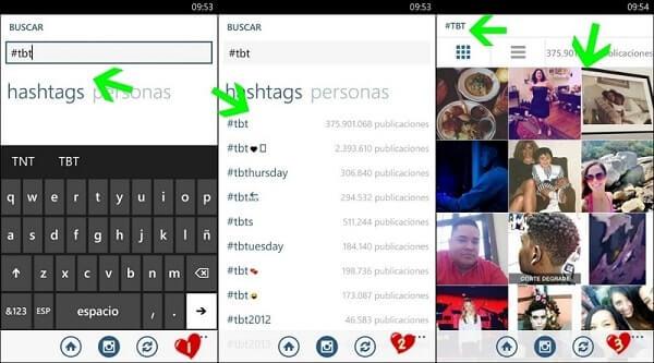 Búsqueda por hashtags o etiquetas