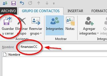 guardar nombre y cerrar grupo de contactos