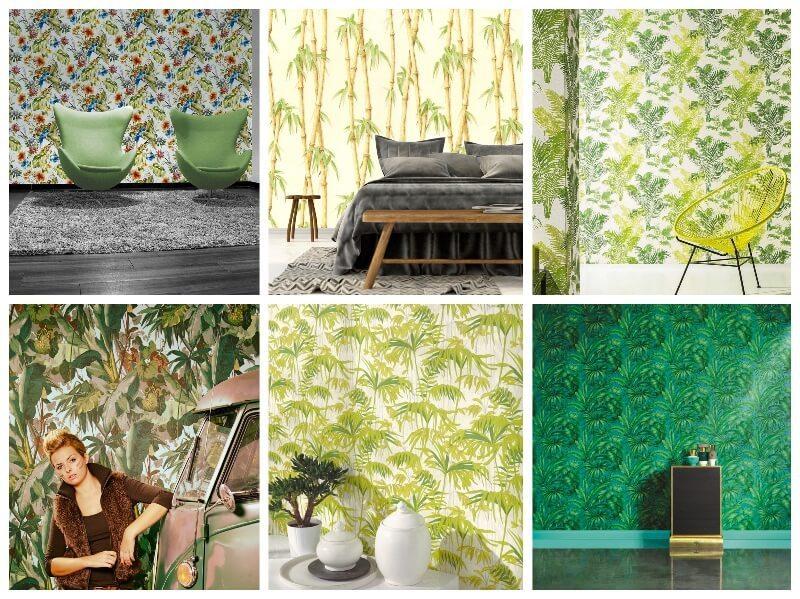 ambientes decorados con papel pintado tropical