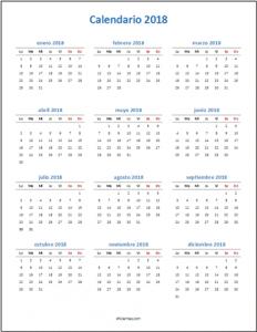 Calendario 2018 Excel para imprimir minimalista