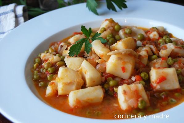 Sepia con guisantes receta