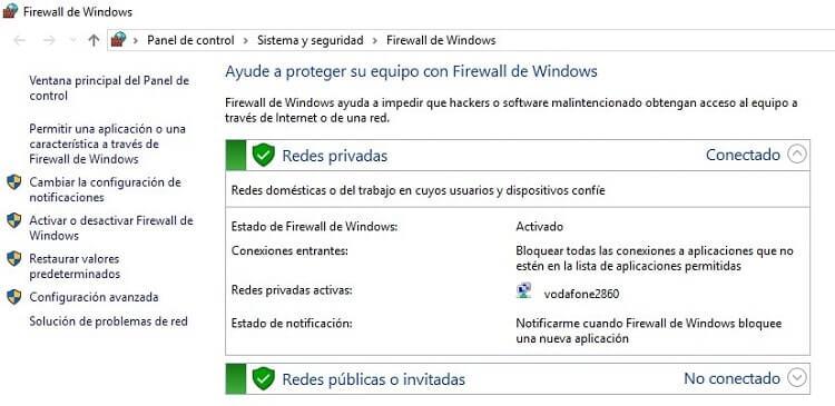 firewall de windows 10