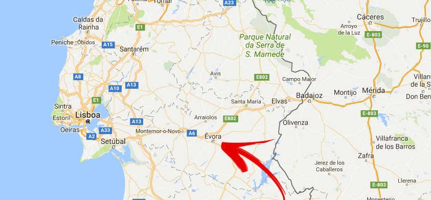 mapa-evora-en-portugal-localizacion