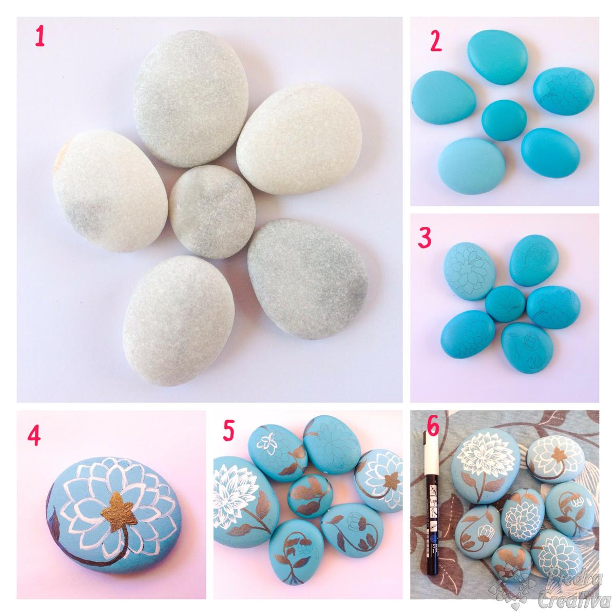 Paso a paso piedras decorativas de flores azules de PiedraCreativa