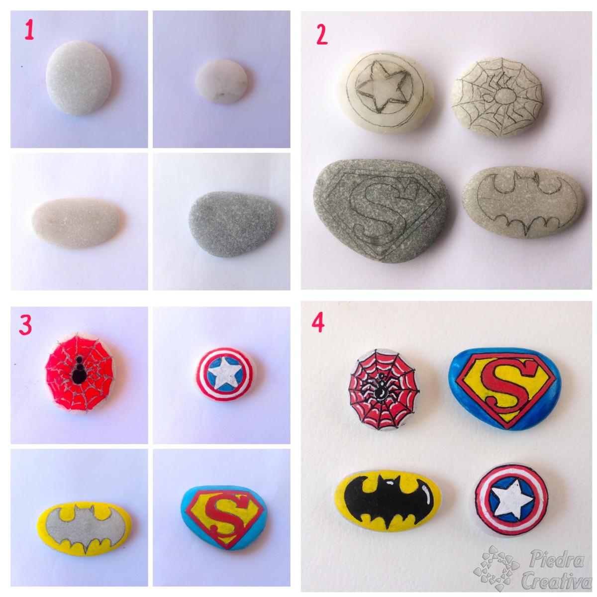Paso a paso logos en piedra de superheroes-PiedraCreativa
