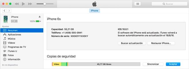 restablecer un iphone o ipad desde itunes, captura de pantalla