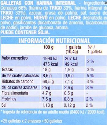 alimentos integrales, etiquetado galleta