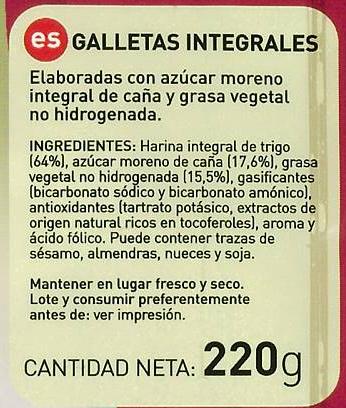 alimentos integrales, etiquetado galleta integral