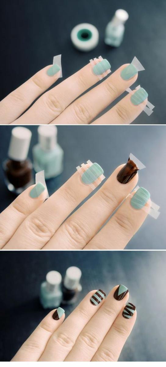Uñas figuras geométricas con cintas