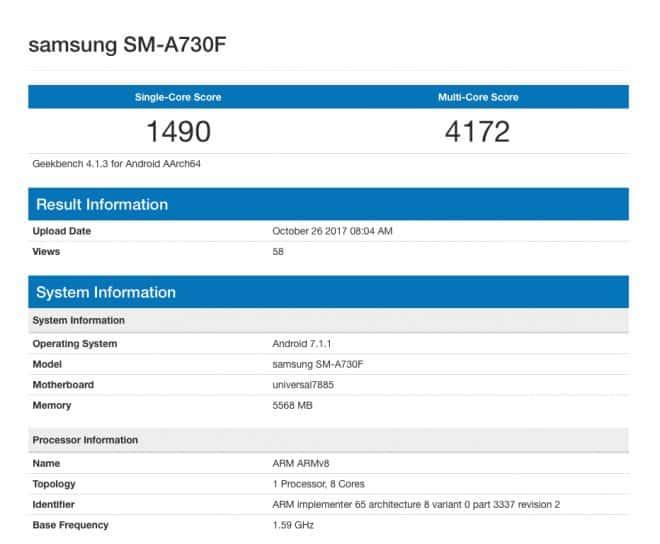 imagen características Galaxy A7 2018