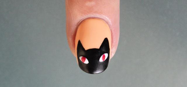 uñas de halloween gato negro paso a paso