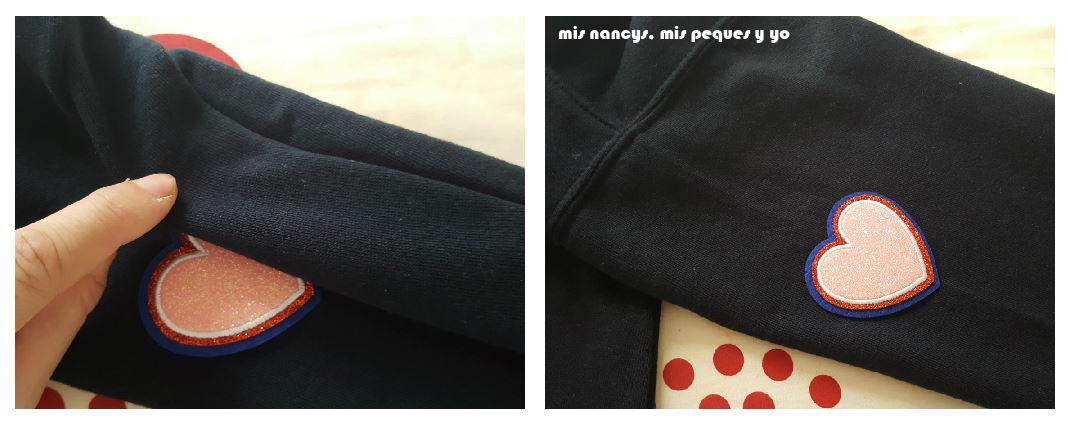 mis nancys, mis peques y yo, tutorial aplique en sudadera "en el espacio", colocar aplique en la manga