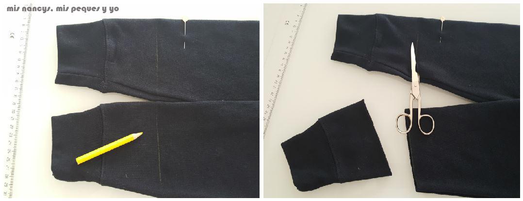 mis nancys, mis peques y yo, tutorial aplique en sudadera "en el espacio", cortar el sobrante de manga