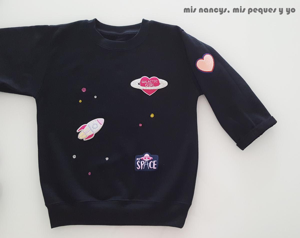 mis nancys, mis peques y yo, tutorial aplique en sudadera "en el espacio"
