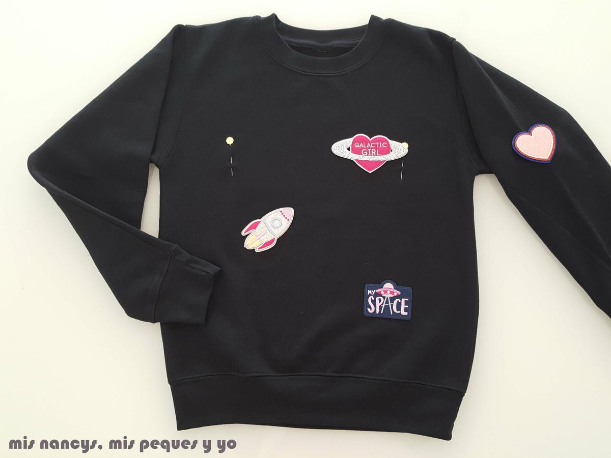 mis nancys, mis peques y yo, tutorial aplique en sudadera "en el espacio", colocar apliques