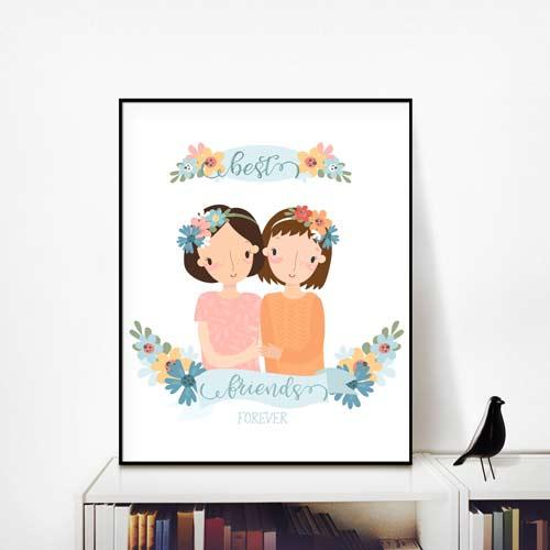 cuadro-ilustracion-retrato-amigas-digital