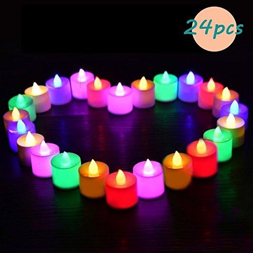 Greatever 24 Luces de Colores Led en Forma de Vela , Perfectas para Decoración, San Valentín, Cumpleaños , Fiestas , Navidad