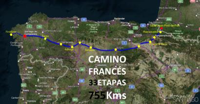 Mapa del camino de santiago francés