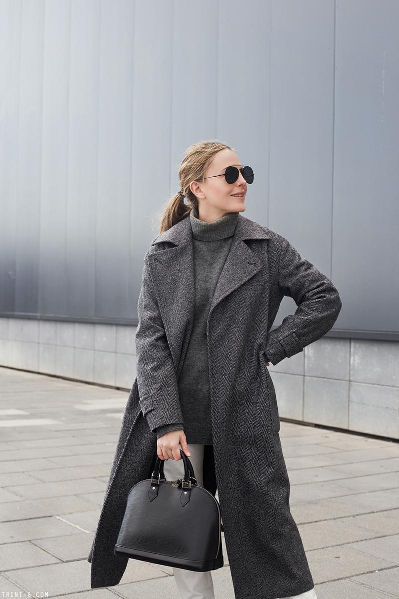 Trini | Max Mara grey coat The Row jeans