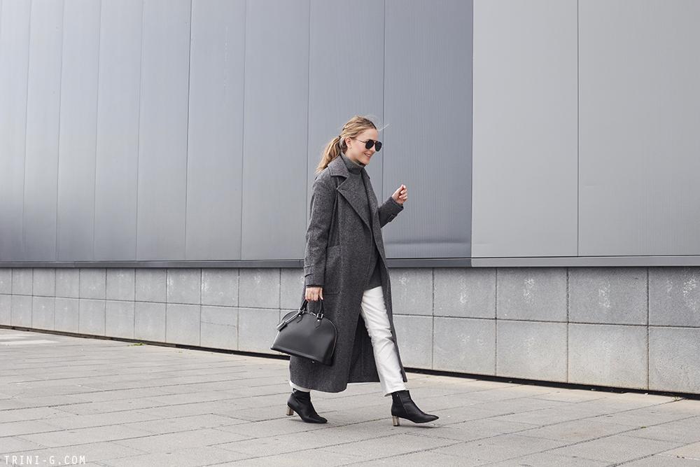 Trini | Max Mara grey coat The Row jeans