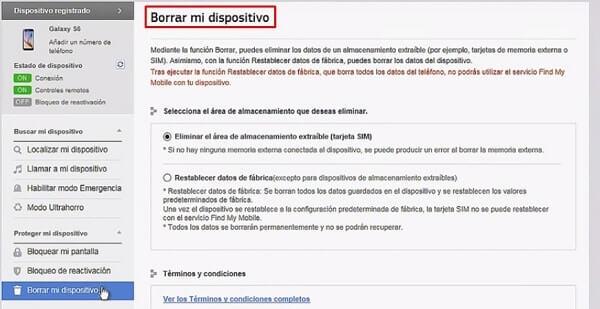 eliminar datos dispositivo