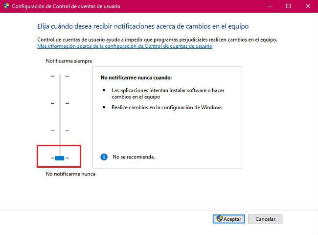 quitar ventana ¿Quieres permitir que esta aplicación haga cambios en el dispositivo? desactivar UAC control de cuentas de usuario en Windows 10 Windows 8 y Windows 7 deshabilitar permisos de administrador para abrir programas tutorial