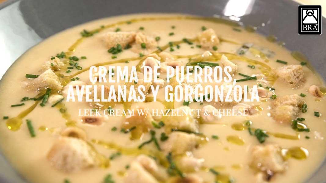 crema de puerros, avellanas y gorgonzola