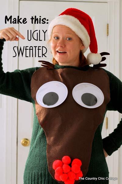 ugly sweater jersey de navidad con el reno rudolf diy