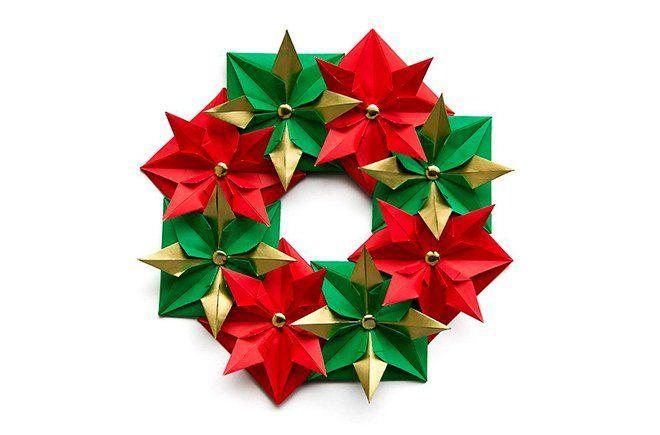 Cómo hacer una Corona de Navidad con Origami (papel doblado)