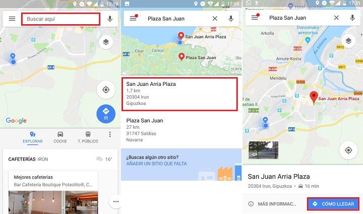 Cómo llegar con Google Maps por carretera en coche con guia de voz o asistente en carretera desde un teléfono móvil Android indicaciones con rutas más cortas transporte público andando o en bicicleta excplicación de uso de mapas guia de uso básico