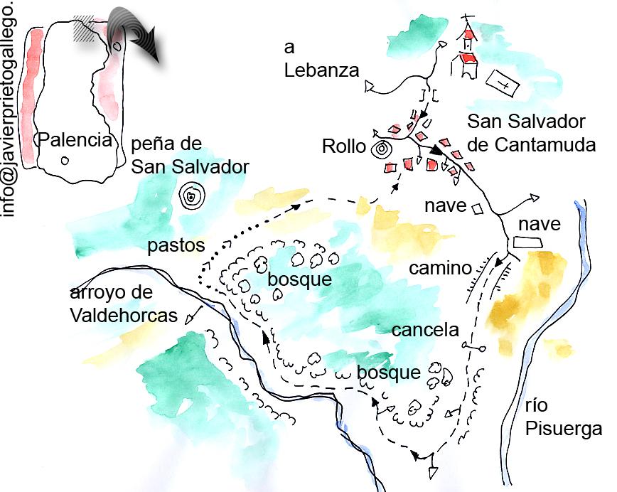 Croquis del paseo en torno a San Salvador de Cantamuda. © Javier Prieto Gallego