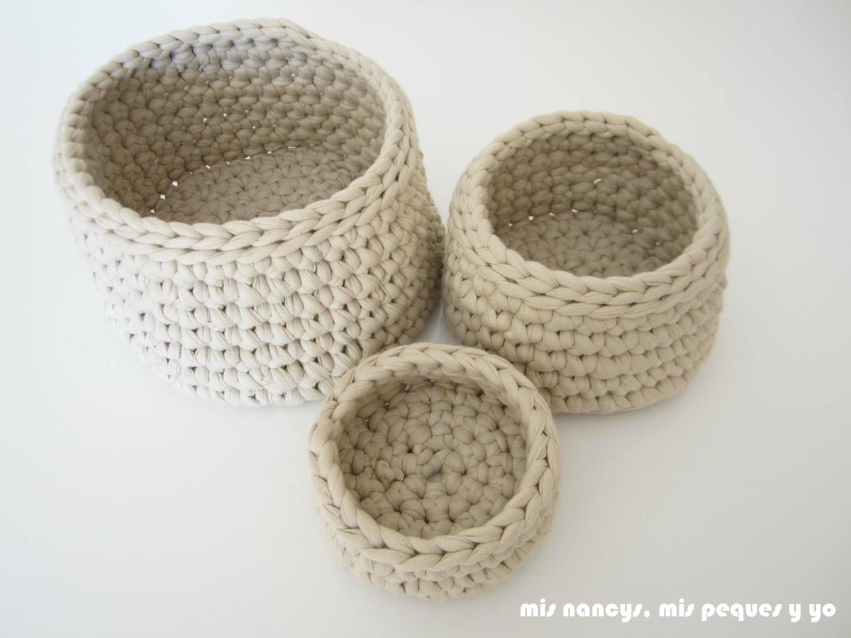mis nancys, mis peques y yo, juego de tres cestas de trapillo redondas, tres tamaños