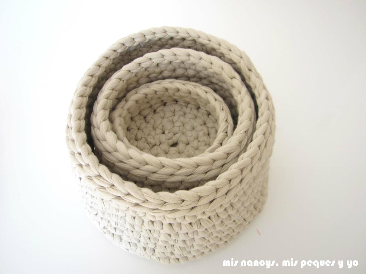 mis nancys, mis peques y yo, juego de tres cestas de trapillo redondas, tres tamaños diferentes