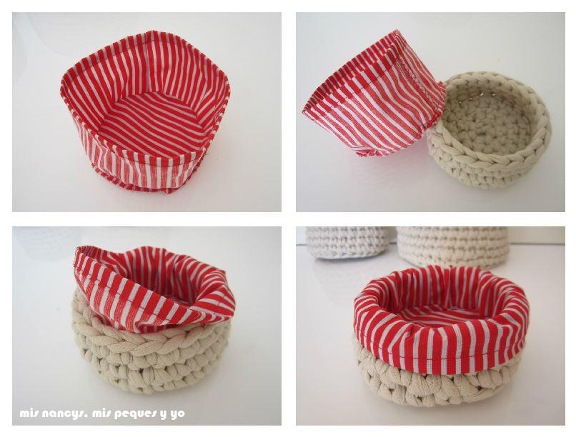 mis nancys, mis peques y yo, juego de tres cestas de trapillo redondas, con fundas de tela intercambiables