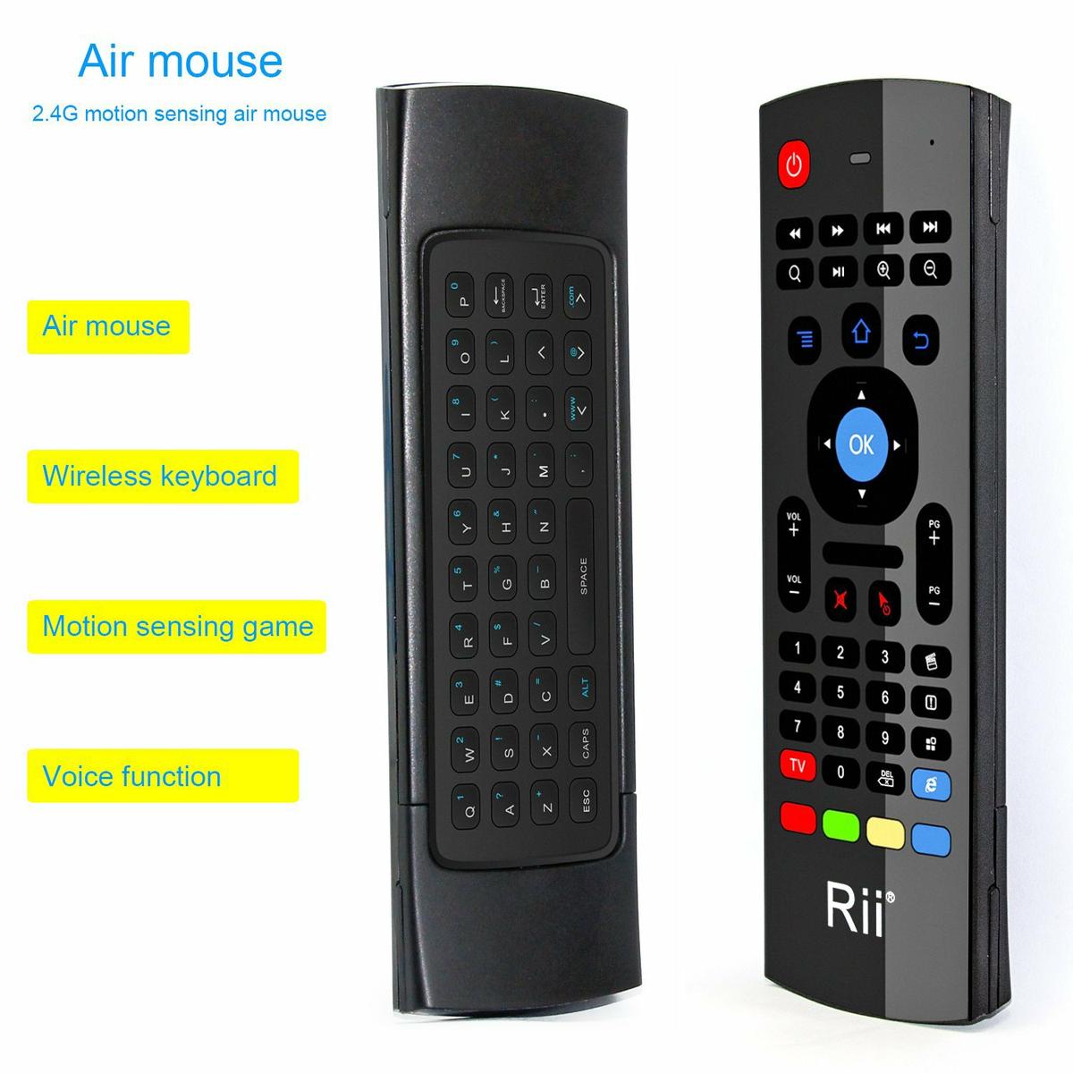 Rii MX3-M 3 en 1: Ratón aéreo inalámbrico 2.4GHz, Teclado QWERTY incorporado con Mando Control remoto de Televisión. Especial para...