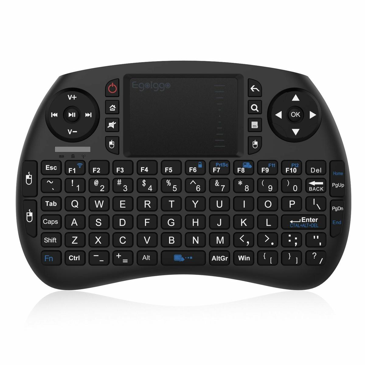 EgoIggo 2.4GHz Mini teclado inalámbrico Touchpad ratón compatible con Raspberry Pi Android Box,Google Box,Pad PC Smart TV control remoto (Negro)