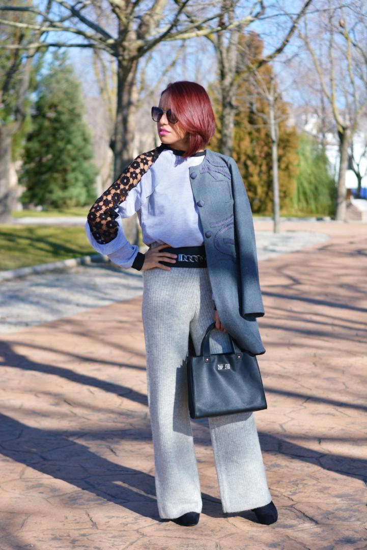 Sudadera Manga guipur gris