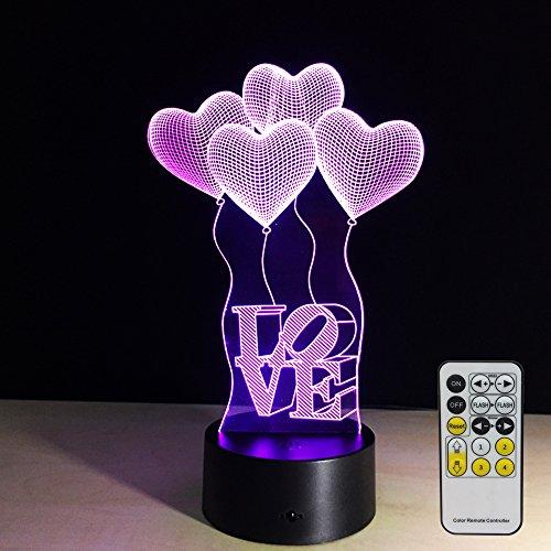 Night Lights for Kids with Remote Controller LED Touch 7 Colors Changing Table Desk Lamp Optical Illusion Light Valentines Day lights Acrylic Lamp for Room Decorative Kids Lamp Heart Lights