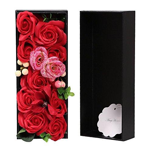 AmyHomie?Artificial?lower, Rose Flower with Gift Box, Superior Soap Flower, Festival Giftsn (1, Red)