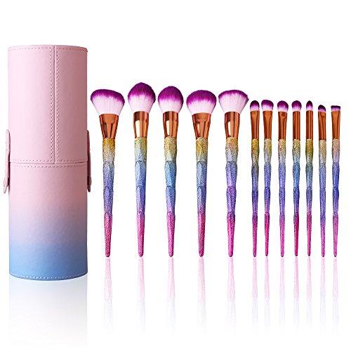 Makeup Brushes Set Colorful Unicorn 12Pcs Foundation Eyebrow Eyeliner Eye-shadow Brush Cosmetic Conceler Brushes Kit Tool (Colorful)