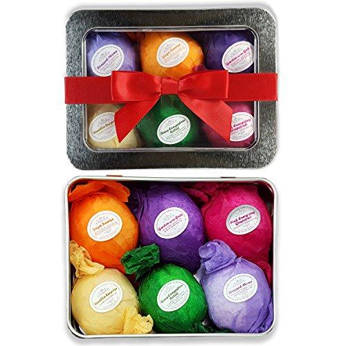 Bath Bomb Gift Set USA - 6 Vegan Essential Oil Natural Lush Fizzies Spa Kit. Organic Shea/Cocoa Soothe Dry Skin. Luxury Gift for Valentine, Women, Mom, Teen Girl, Birthdays. Add to Bubbles or Baskets